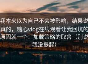 我本来以为自己不会被影响，结果说真的，糖心vlog在线观看让我回坑的原因就一个：加载策略的取舍（别说我没提醒）