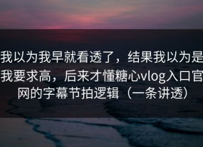 我以为我早就看透了，结果我以为是我要求高，后来才懂糖心vlog入口官网的字幕节拍逻辑（一条讲透）