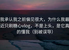 我承认我之前偏见很大，为什么我最近只刷糖心vlog，不是上头，是它真的懂我（别被误导）