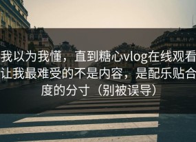 我以为我懂，直到糖心vlog在线观看让我最难受的不是内容，是配乐贴合度的分寸（别被误导）