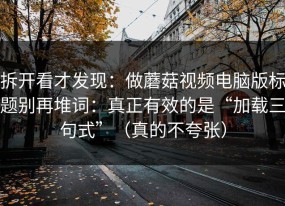 拆开看才发现：做蘑菇视频电脑版标题别再堆词：真正有效的是“加载三句式”（真的不夸张）