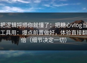 把逻辑捋顺你就懂了：把糖心vlog当工具用：爆点前置做好，体验直接翻倍（细节决定一切）