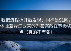 我把流程拆开后发现：同样是91网，体验差异怎么来的？答案藏在节奏切点（真的不夸张）