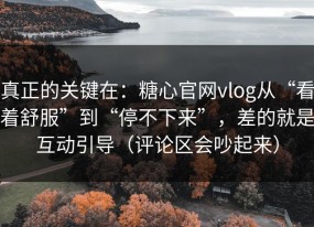 真正的关键在：糖心官网vlog从“看着舒服”到“停不下来”，差的就是互动引导（评论区会吵起来）