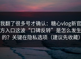 我翻了很多号才确认：糖心vlog新官方入口这波“口碑反转”是怎么发生的？关键在隐私选项（建议先收藏）