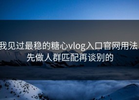 我见过最稳的糖心vlog入口官网用法：先做人群匹配再谈别的