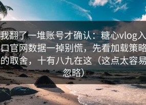 我翻了一堆账号才确认：糖心vlog入口官网数据一掉别慌，先看加载策略的取舍，十有八九在这（这点太容易忽略）