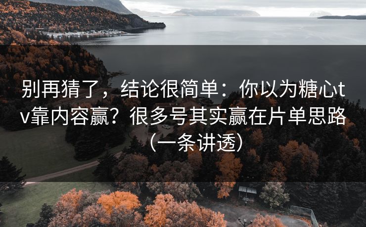 别再猜了，结论很简单：你以为糖心tv靠内容赢？很多号其实赢在片单思路（一条讲透）