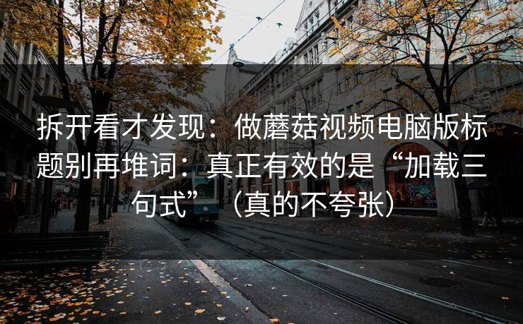 拆开看才发现：做蘑菇视频电脑版标题别再堆词：真正有效的是“加载三句式”（真的不夸张）