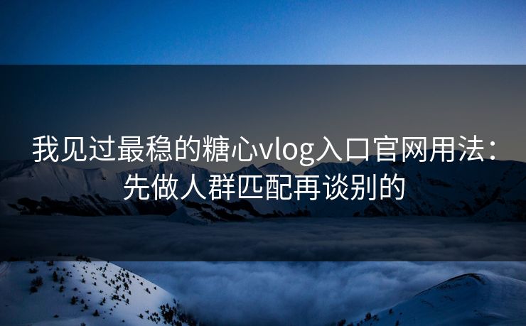 我见过最稳的糖心vlog入口官网用法：先做人群匹配再谈别的